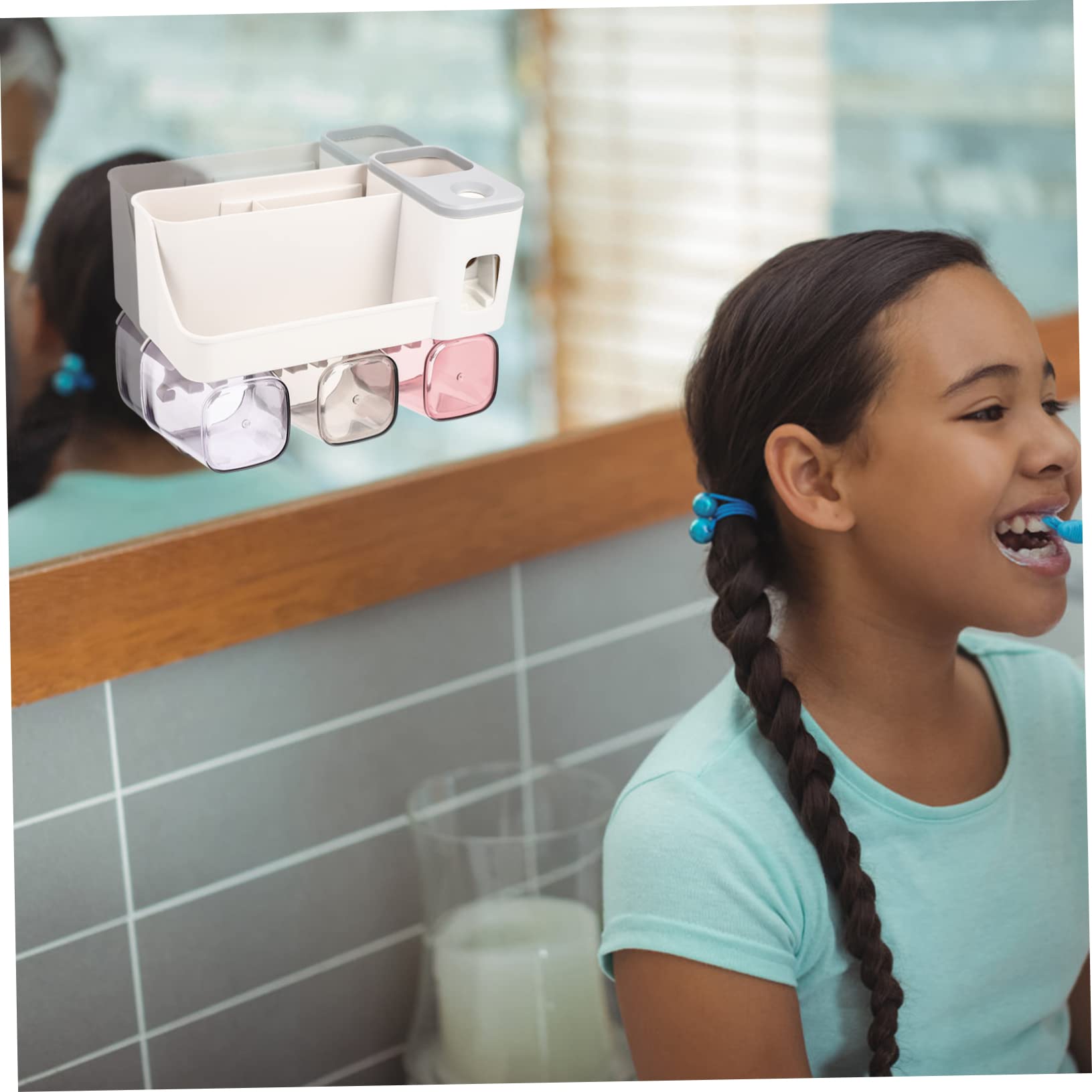 Portaspazzolini da Bagno a Parete in Plastica, Organizer | Doccia e Bagno, Supporto per Dentifricio e Bicchiere, Rack per Spazzolini Adulti e Ragazzo Ragazza