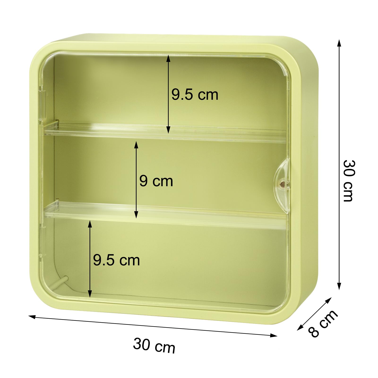 Vitrine für Figuren, 3 Ebenen Wandmontierte Puppen-Vitrine mit magnetischer Tür und Regal, klare staubdichte Vitrinen für Sammlerstücke, Figuren Sonny Angels Pop Mart, Grün