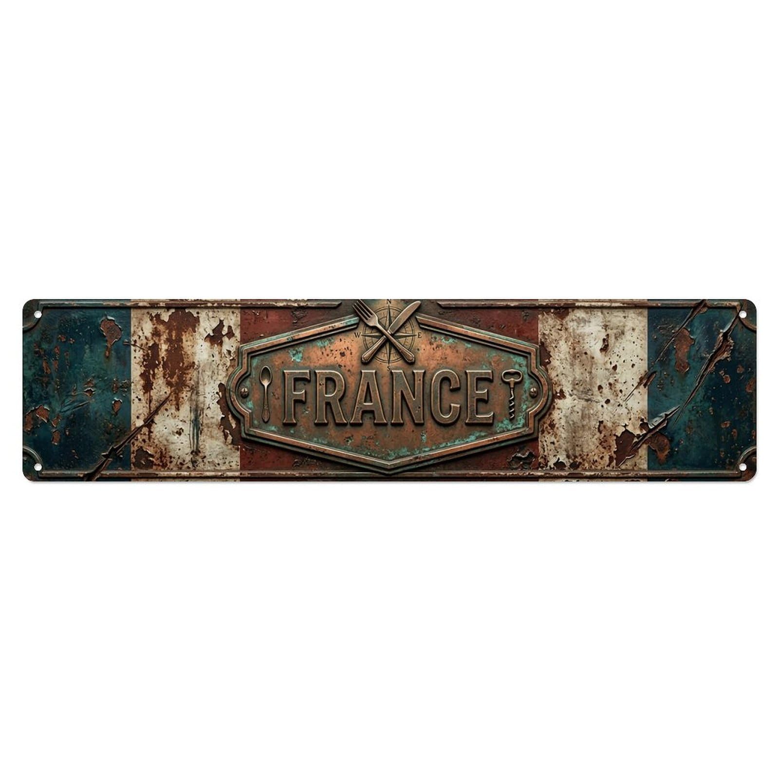 Okahys 4X16inch(10X40cm) France Flag Restaurant Vintage Vintage Metal Tin Sign
