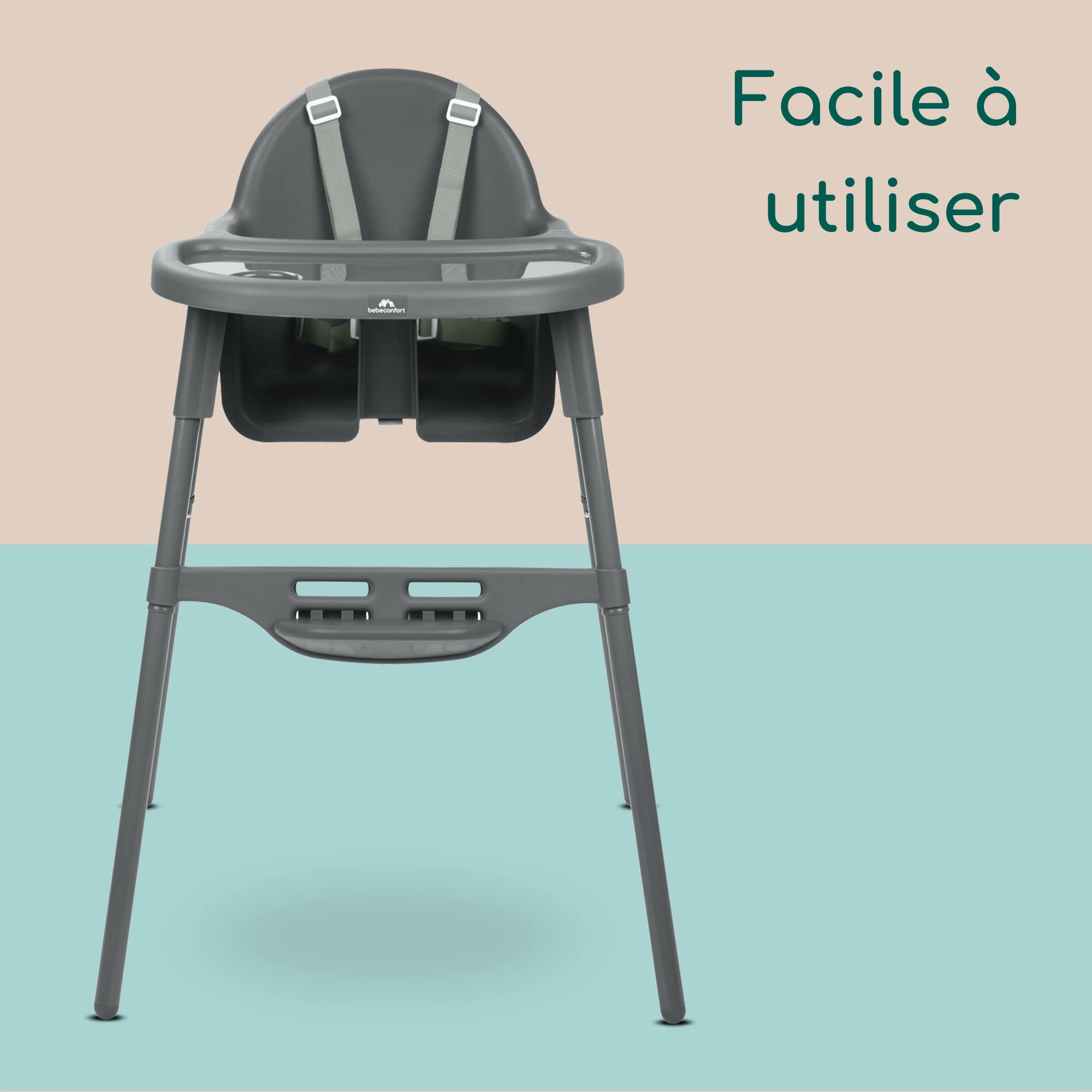 Bebeconfort Meely, Chaise Haute Bébé Évolutive 2-en-1, 6 Mois - 3 Ans (max. 15 kg), Chaise Haute Légère (3,3 kg), Chaise Bébé Portable, Nettoyage Facile, Harnais de Sécurité 5 Points, Dark Grey