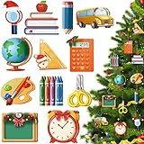 60 Pcs School Themed Christmas Wooden Ornament Tree Hanging Decor Back to School Decorations Classro