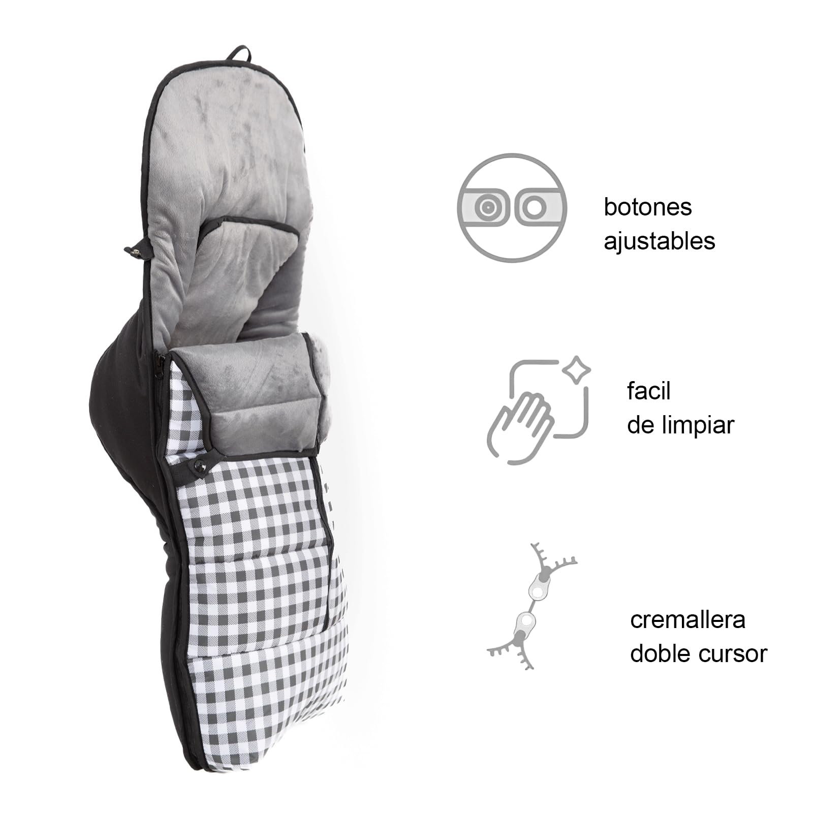 variouss Saco polar de Silla de Paseo Universal, Saco carrito de Bebé invierno, Desmontable impermeable y transpirable (Vichy Negro)