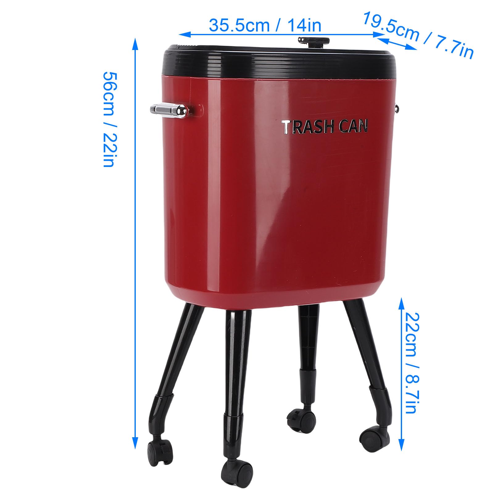 Pattumiera da Alta, Pattumiera Stretta di Grande capacità da 15 Litri con Ruote e Gambe Alte, Smaltimento Senza Piegature, mobilità Senza Sforzo per Casa, Ufficio, Bagno (rosso)
