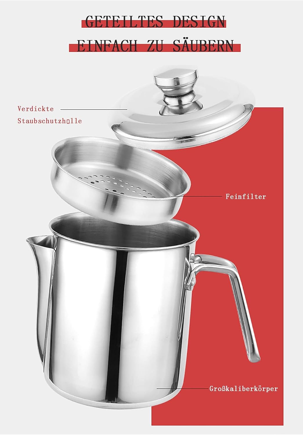 Fettabscheider Edelstahl, Fetttrennkanne, Soßen Fetttrenner Sauciere Fetttrenner Mit Deckel Für Das Abschöpfen Von Fett Aus Soßen Und Suppen 1300ML