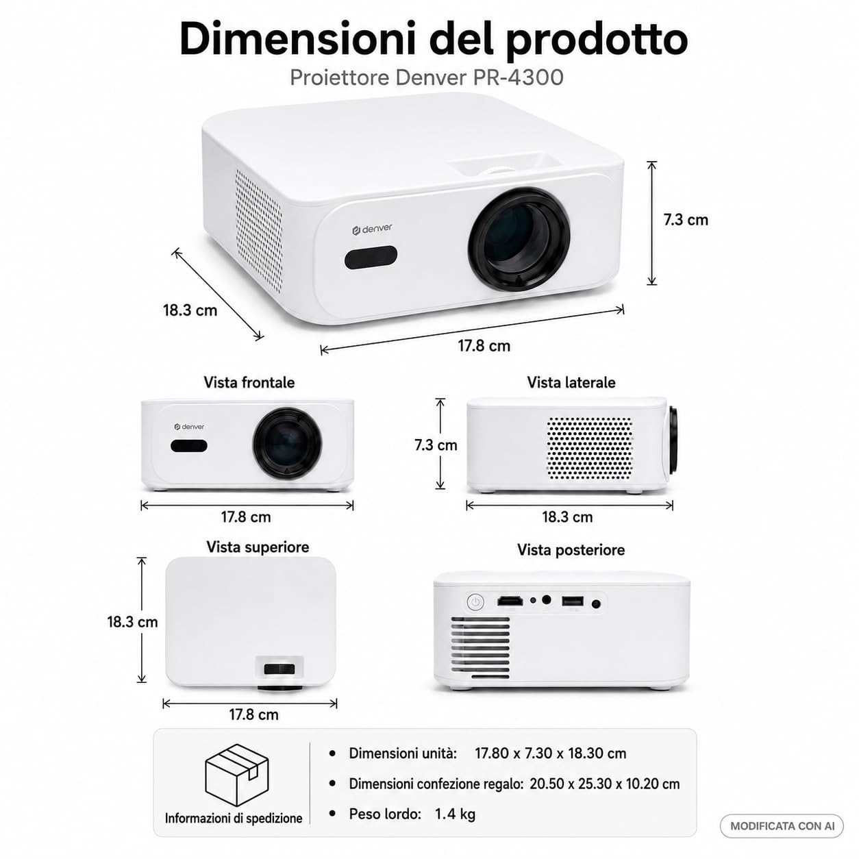 Denver Mini Proiettore Portatile, Proiettore Esterno, Bluetooth, 400 ANSI
