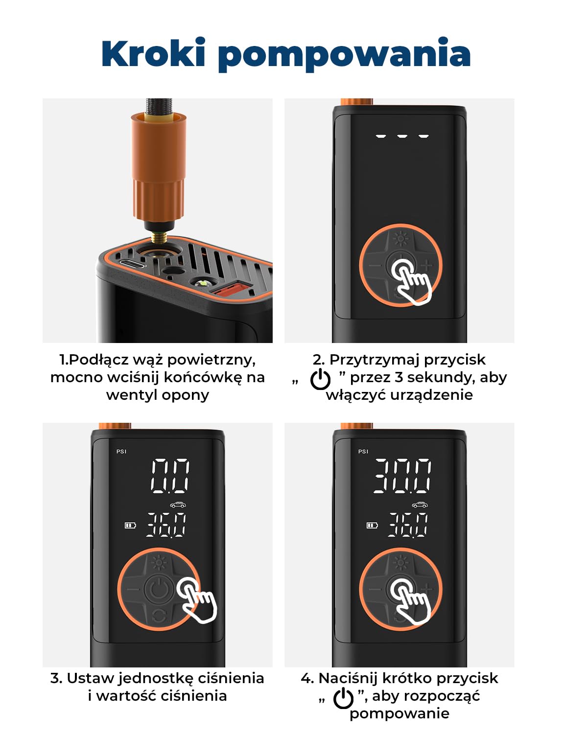 Oasser Przenośna Pompa 6000mAh z Podwójnym Wyświetlaczem Preset Pressure AutoStop 150PSI Do Opony/Rower/Motocykl 3M Kabel do Zapalniczki i Torba