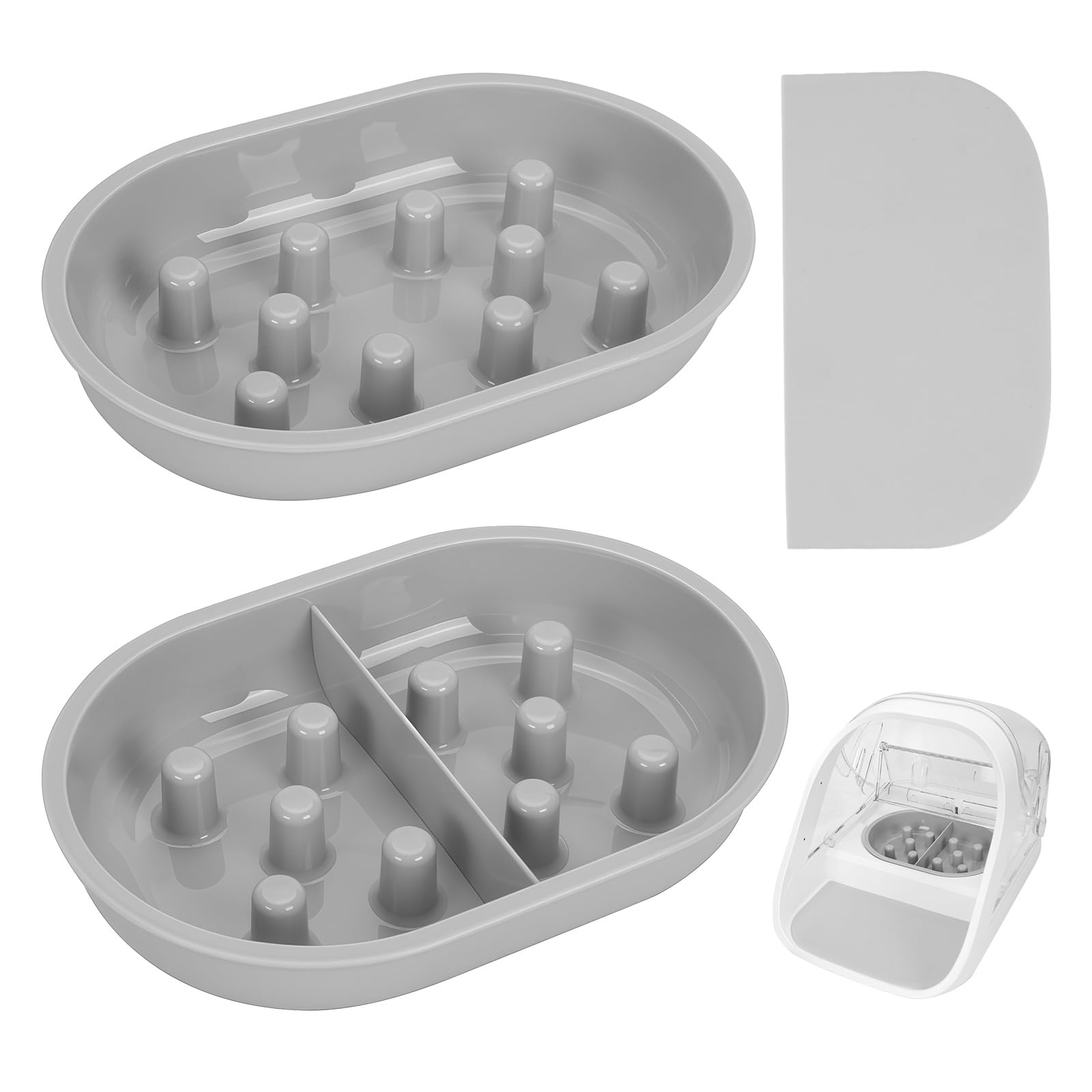 Lot de Tapis et Gamelle Anti Glouton Chat pour Sure Feed Alimentateur Automatique, 1 Bol Simple, 1 Bol Double, 1 Tapis, Promouvoir Une Alimentation Saine, Antidérapant, Facile à Nettoyer