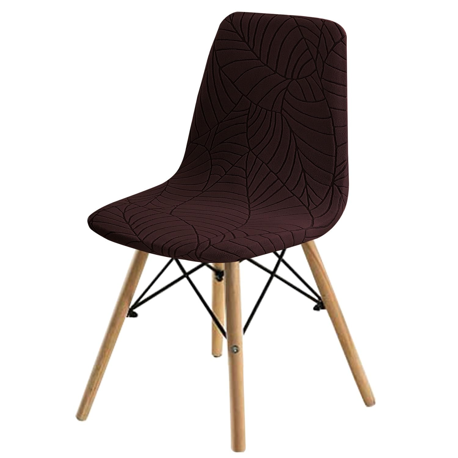 Shell Chair Cover Stretch Jacquard Mid Century Modern Dining Chair Covers Dining Room Chair Slipcover Armless Chair Covers For Kitchen Chairs,Living Room Jacquard ( Color : Coffee , Size : Set of 4 )