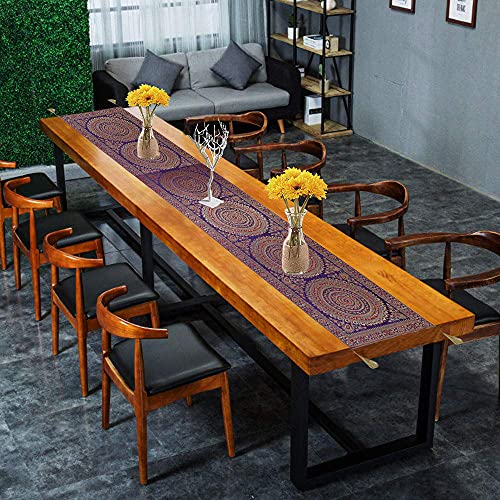 Image of Diwali Decor Brocade Jacquard Silk Table Runner Long Runner for Dinning & Centre Table Mandala Print 72 x 16 Inches (Purple)