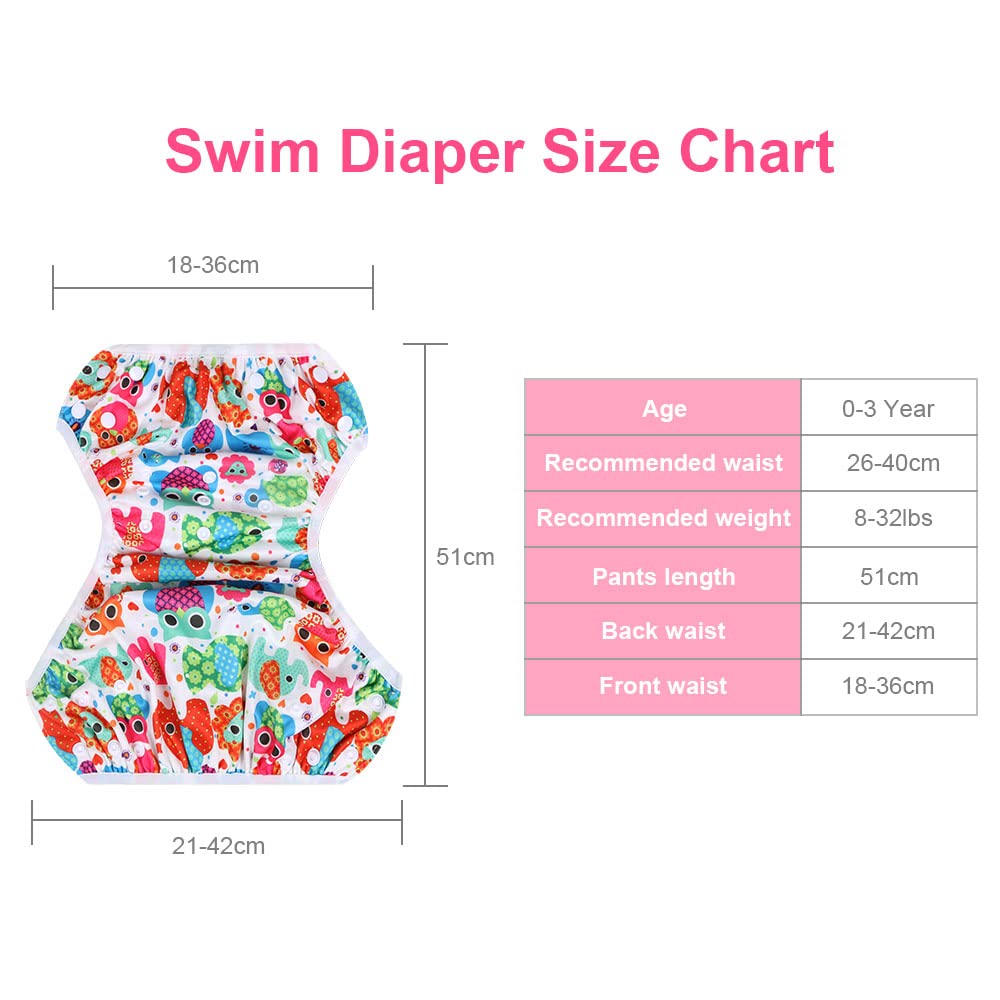 Vicloon Pannolino da Nuoto, 2PCS Pannolini Lavabili Pannolini da Nuoto, Costume Piscina Regolabile Riutilizzabile Costumi per Bambini, Impermeabile Pannolino Piscina, Animali Colorati e Sole Giallo