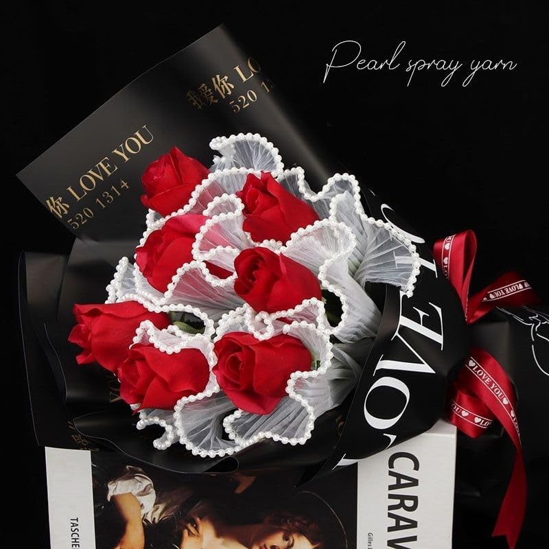 Miniatura 3 de XIZHI Paquete de 2 ramos de papel de regalo de 4.5 yardas, red ondulada arrugada de perlas, papel de malla para envoltura de flores, papel de malla