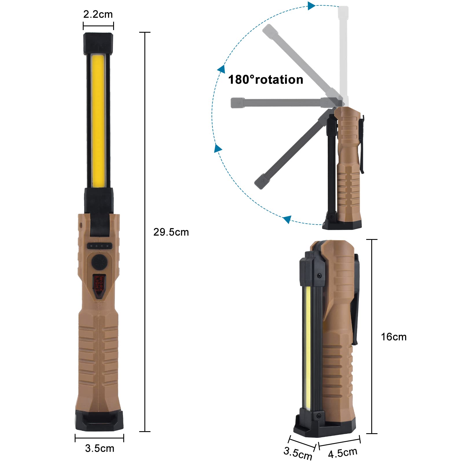 Lampada LED Ricaricabile HTBAKOI - Doppia Luce LED+COB, Base Magnetica, Gancio 360°, Per Officina - Foto 4