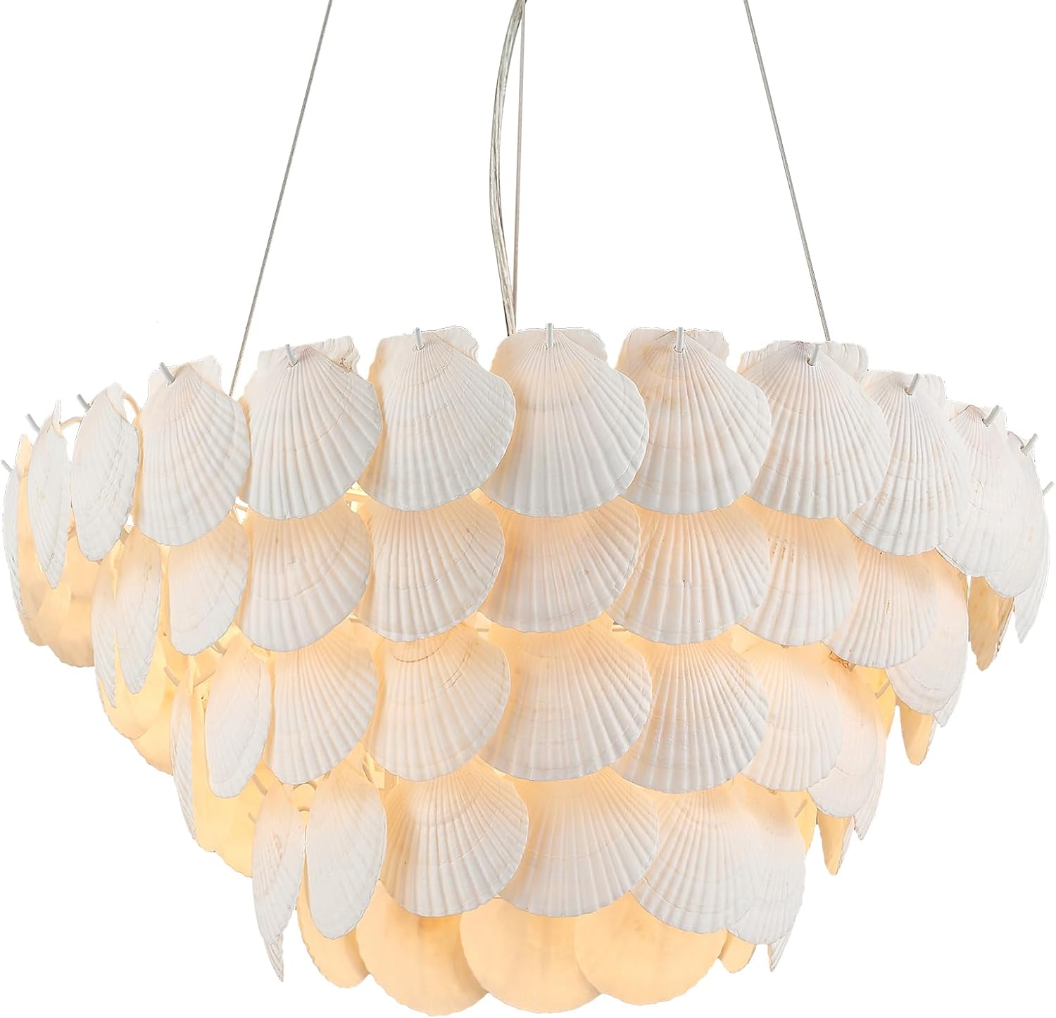 Dia 22.5 inche, 7-Light Natural Shell Chandelier for Foyer, Coastal Dining Room Light, Large Pendant Chandelier for Bedroom Living Room Entryway Farmhouse