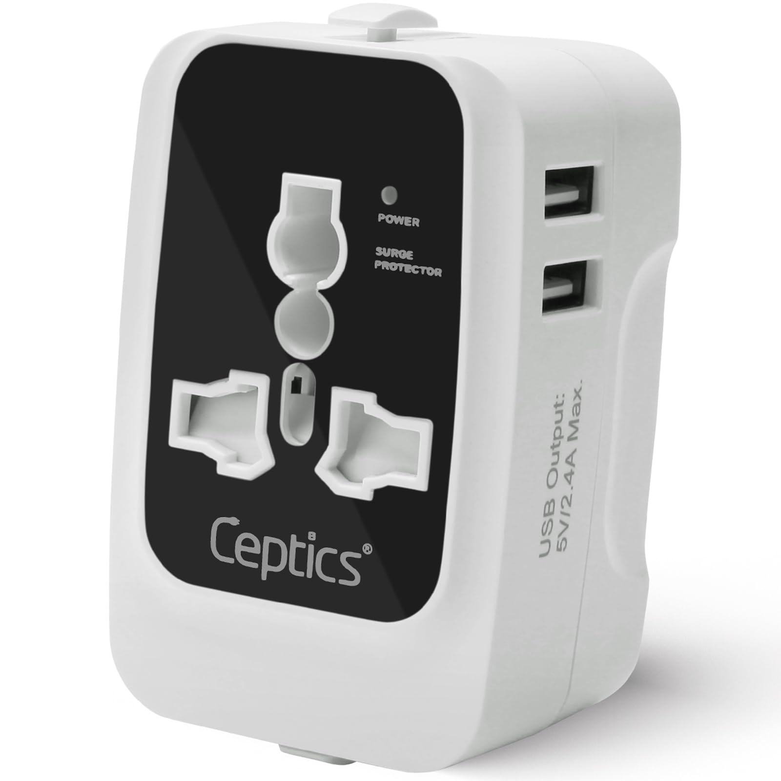 Ceptics Universal Travel Adapter All in One, International Travel Adapter for EU, US, UK and More, Type A, C, G, I Output and Universal Input with 2X USB-A (2.4A), CE and RoHS – Black/Grey (3 Pack)-image-43