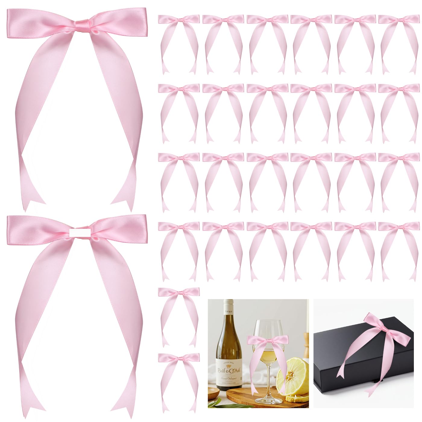 30pcs Pink Bow for Crafts 5"×7”Gift Bow,Self-Adhesive Gift Wrap Bows,Bow Decor,Pink Ribbon Bows,Double Sided Tape for Gift Wrapping,Crafts,Wedding,