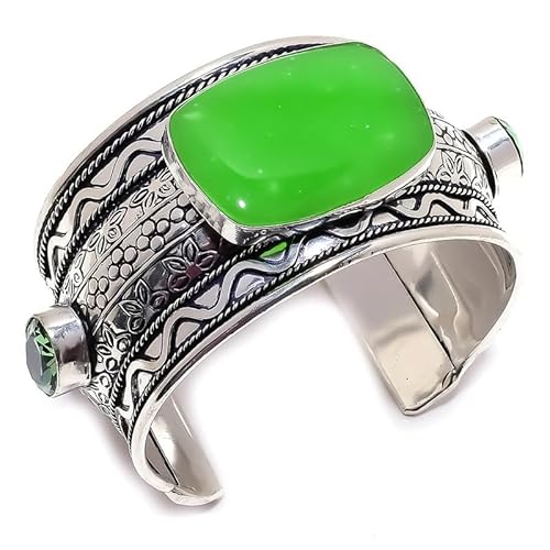 Green Onyx, Peridot Gemstone 925 Sterling Silver Jewelry Cuff Bracelet Adjst h7O35, Free Size, Gemstone, green onyx