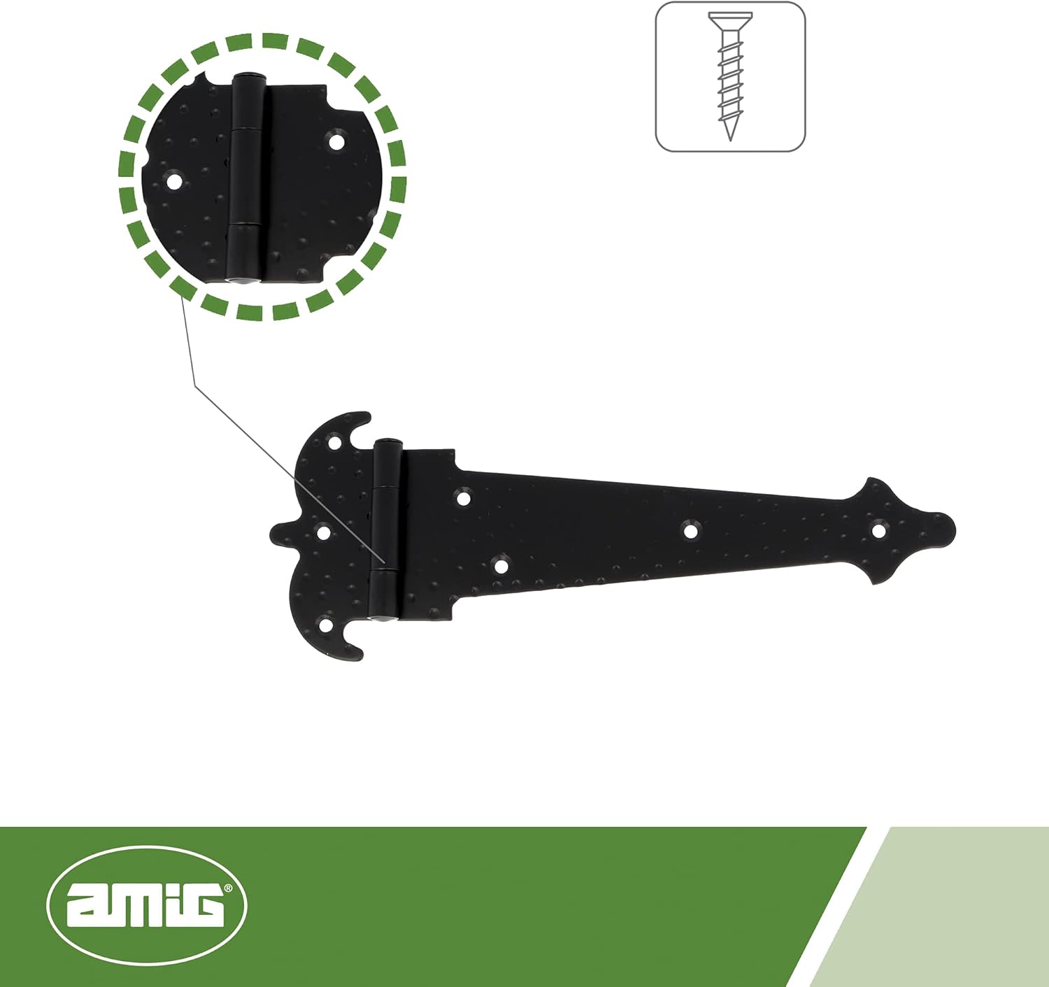 Amig - Reinforced Hinge with Two Black Blades Mod. 554 Steel Finish in Forging Style for Smooth Hinged Doors of Entry and Passage Exterior and Interior, and Cabinets - 250 x 111 x 2 mm
