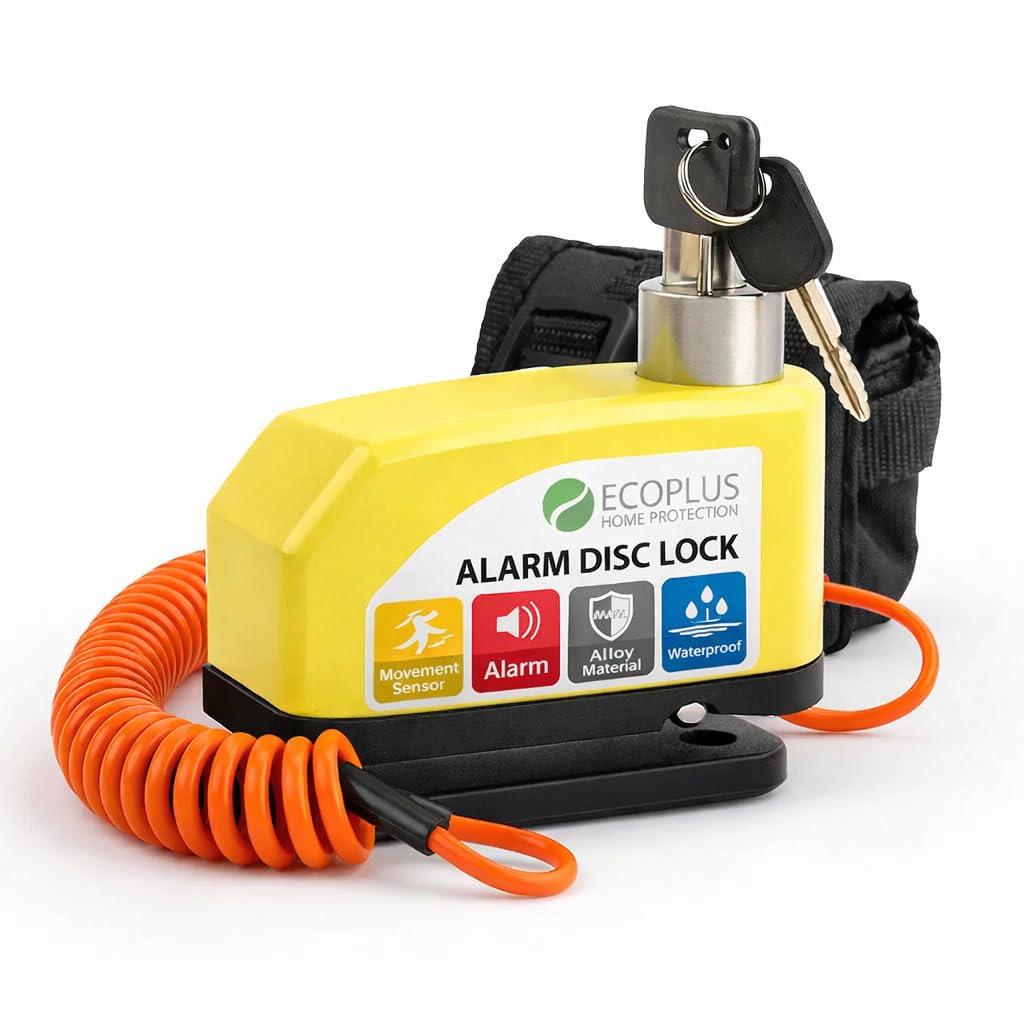 Bloccadisco Moto con Allarme 110 dB – Antifurto Moto Impermeabile in Lega di Alluminio, Lucchetto Blocca Disco 6 mm per Moto Scooter e Bici con Cavo Promemoria e 2 Chiavi