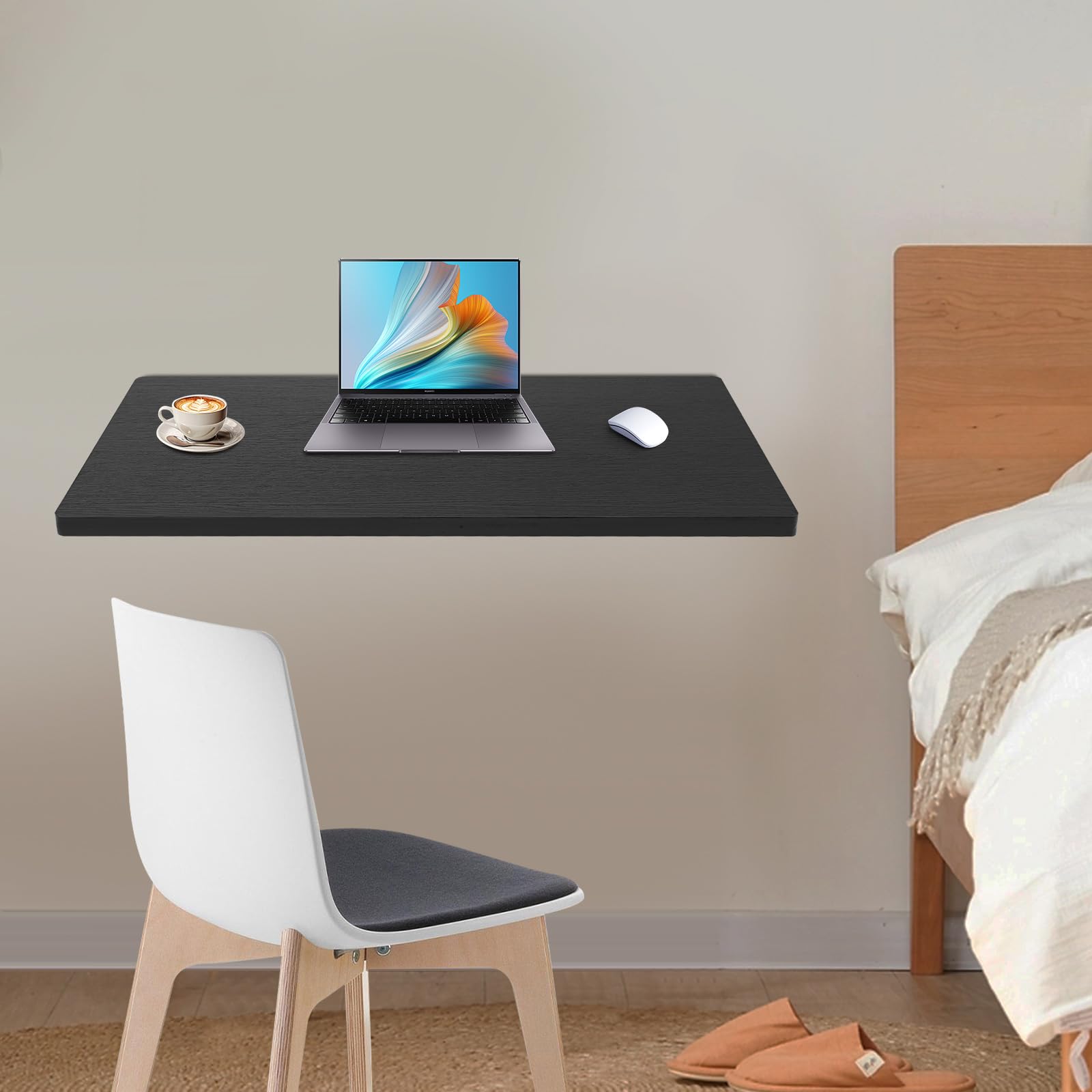 Mesa plegable robusta de acero y madera para montaje en pared con una fuerte capacidad de carga de 250 kg, ideal para pequeños apartamentos y talleres como solución de ahorro de espacio (negro