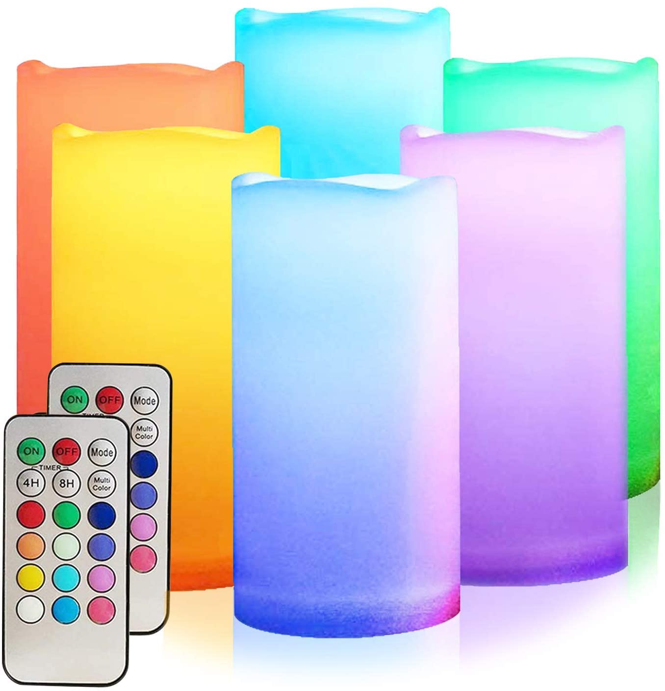 salipt Velas LED Juego de 6, Velas Eléctricas Cambio de Color RGB, 7.6 cm de Diámetro Velas a Pilas Plástico sin Llama con Control Remoto, Temporizador, Impermeables, 15.3 cm de Altura