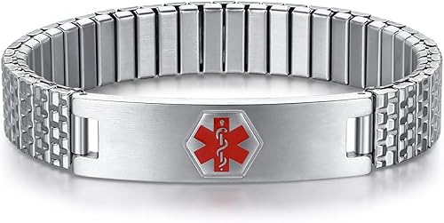 Miniatura 2 de Pulseras médicas de alerta ajustables AOAMID para hombres, pulseras de acero inoxidable para mujeres con grabado gratis