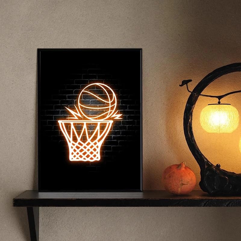 BMGKYAGL Nowoczesne plakaty i druki koszykówka neonowe obrazy na płótnie dekoracje ścienne do pokoju dziecięcego (60 x 90 cm x 3 / bez ramki)