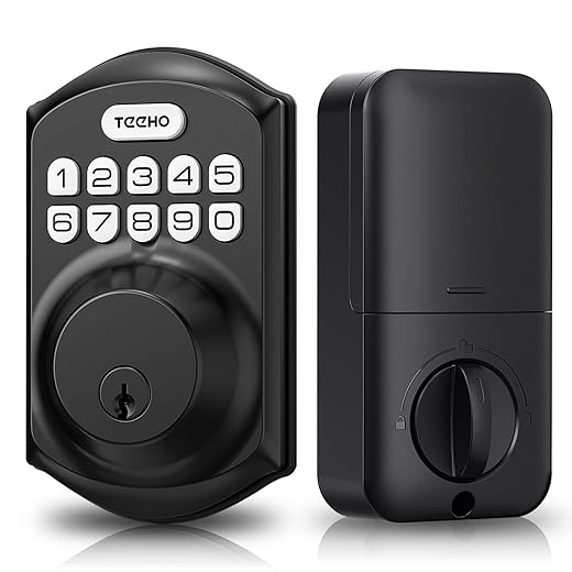 Teeho Te001 Keyless Entry Door Lock With Keypad - Smart Deadbolt Lock For Front Door With 2 Keys - Auto Lock - Easy Installation - Matte Black