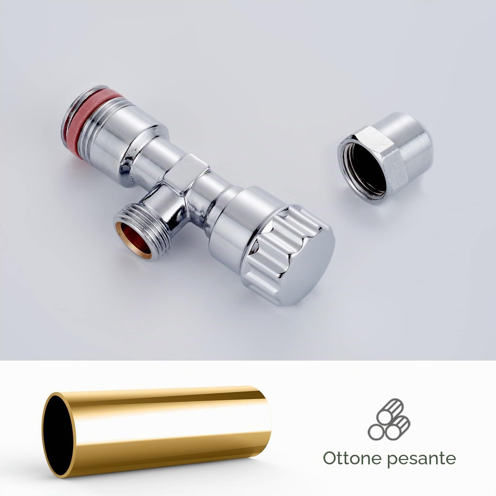 Ibergrif M22022-2 Valvola Angolare Autosigillante 1/2" x 3/8" Universale, Rubinetto Sottolavello in Ottone Cromato, Valvola Acqua Parete Resistente, Set 2 Pezzi per Cucina Bagno
