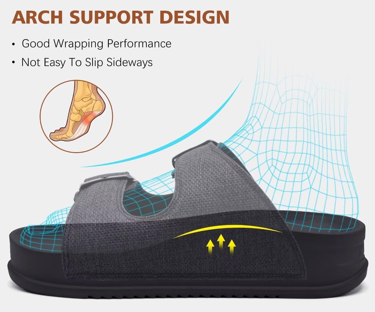 KuaiLu Womens Sandals with Arch Support Comfortable Orthopedic Cushion Recovery Slides Summer Fashion Leather Double Buckle Casual Slip On Plantar Fasciitis Shoes for Indoor&Outdoor (US Size 6-12) - Image 4