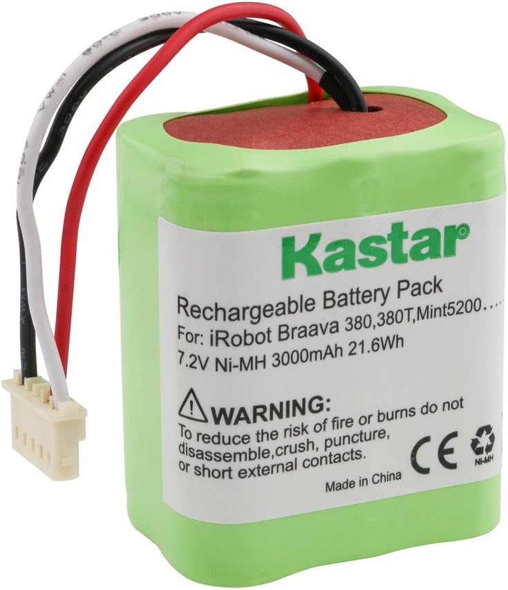 Kastar BRAAVA380 Battery (1 Pack), Ni-MH 7.2V 3000mAh, iRobot Mint 5200 Vacuum Cleaner Replacement Battery for IRobot Braava 380, 380T, Mint5200, 5200B, 5200C Floor Mopping Robots