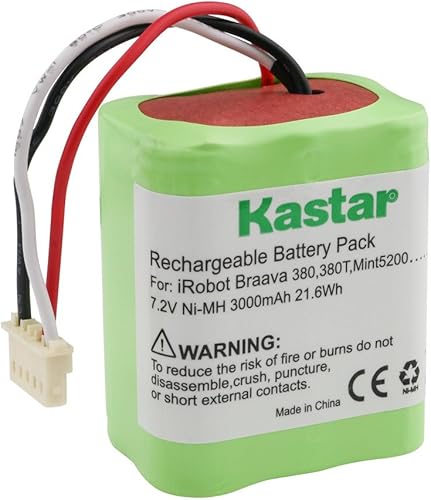 Miniatura 2 de Kastar BRAAVA380 Batería (2 unidades), Ni-MH 7.2V 3000mAh, iRobot Mint 5200 Batería de repuesto para aspiradora IRobot Braava 380, 380T, Mint5200,
