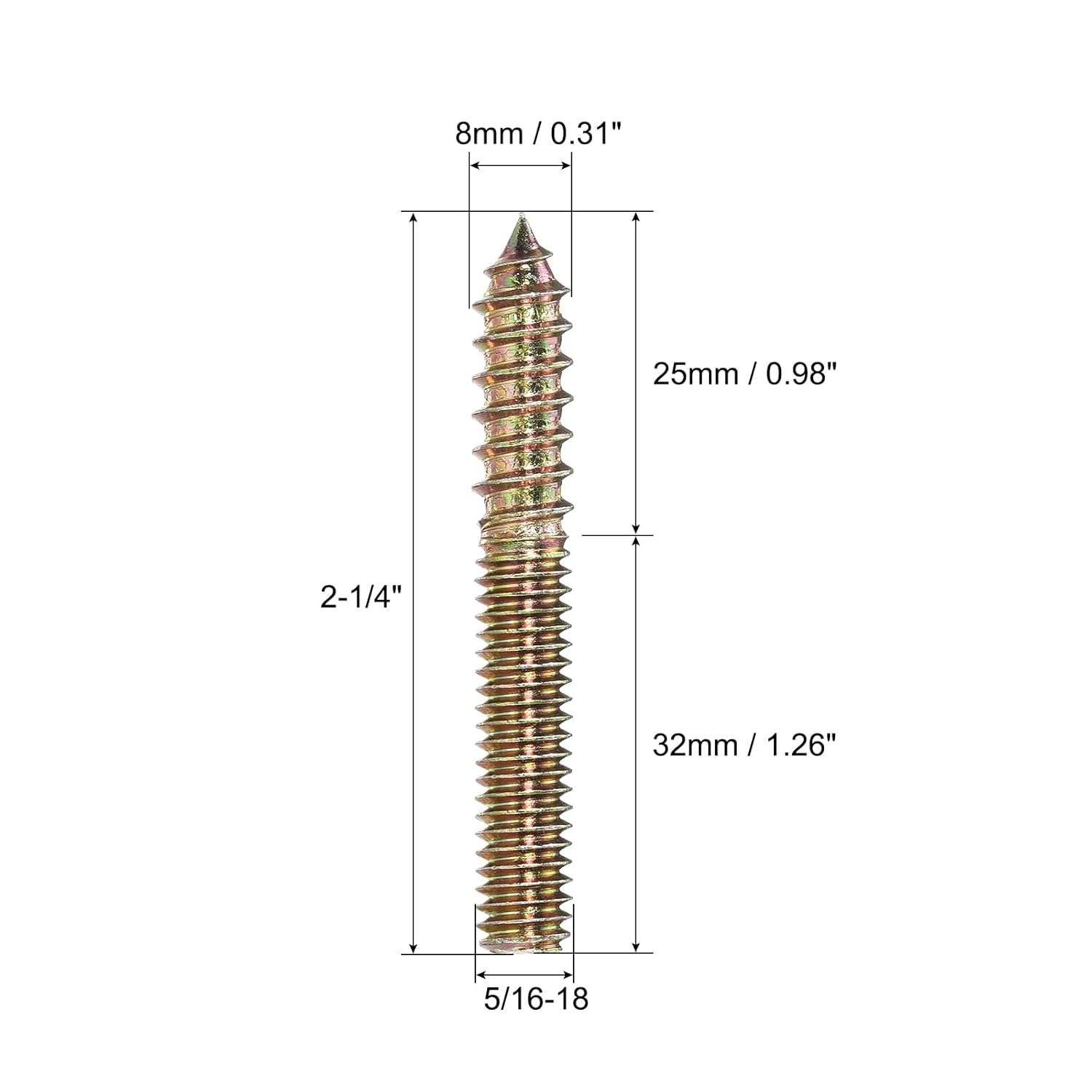 5/16-18x2-1/4 Hanger Bolts, 8pcs Double Ended Screws Wood Dowel Screws for Furniture