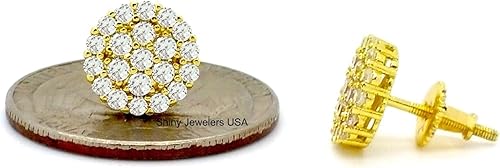 Miniatura 6 de Aretes de tuerca para hombre con acabado de oro amarillo de 18 quilates, circonita cúbica de 0.394 in, Plata Oro amarillo, Circonia cúbica