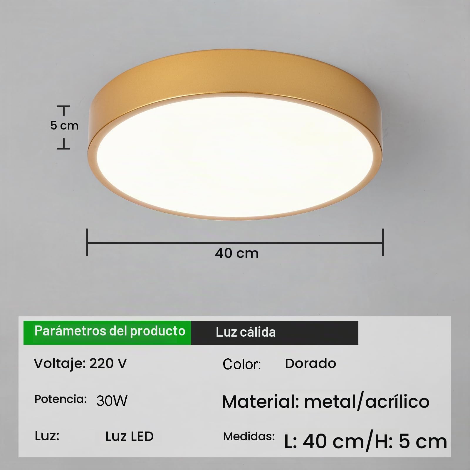 Oro Plafon LED Techo,Ø40Cm Metal 30W Lampara Techo Control De Luz Ajustable Cocina Lampara Circular Lamparas De Techo Salon Para Habitacion Dormitorio Comedor