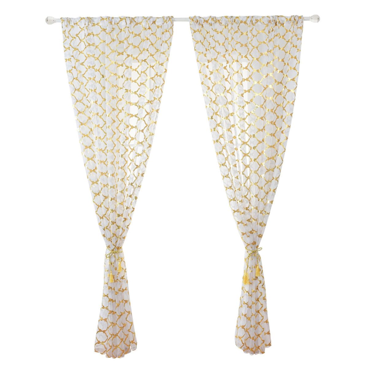 Cortina transparente de poliéster tul con estampado dorado para decoración minimalista