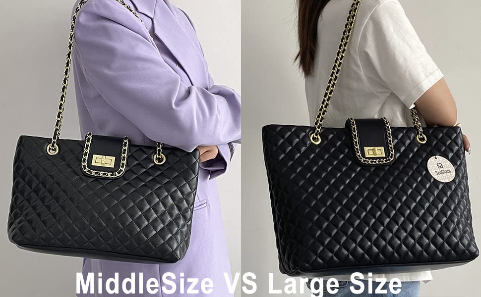 Image of 13.4aa‚¬A inch Women Quilted Double Strap Shoulder Bag Quilted Hobo Tote Handbag Large CapacityiE†blackia€