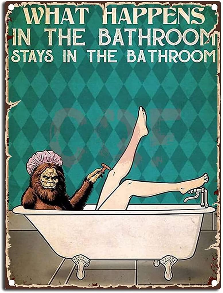 Metal Vintage Tin Signs Bathroom Wall Decor Bigfoot What Happens in The Bathroom Sign The Garage Nostalgic Vintage Indoor Metal Wall Decor The Mural 8x12inch-aluminium Sign