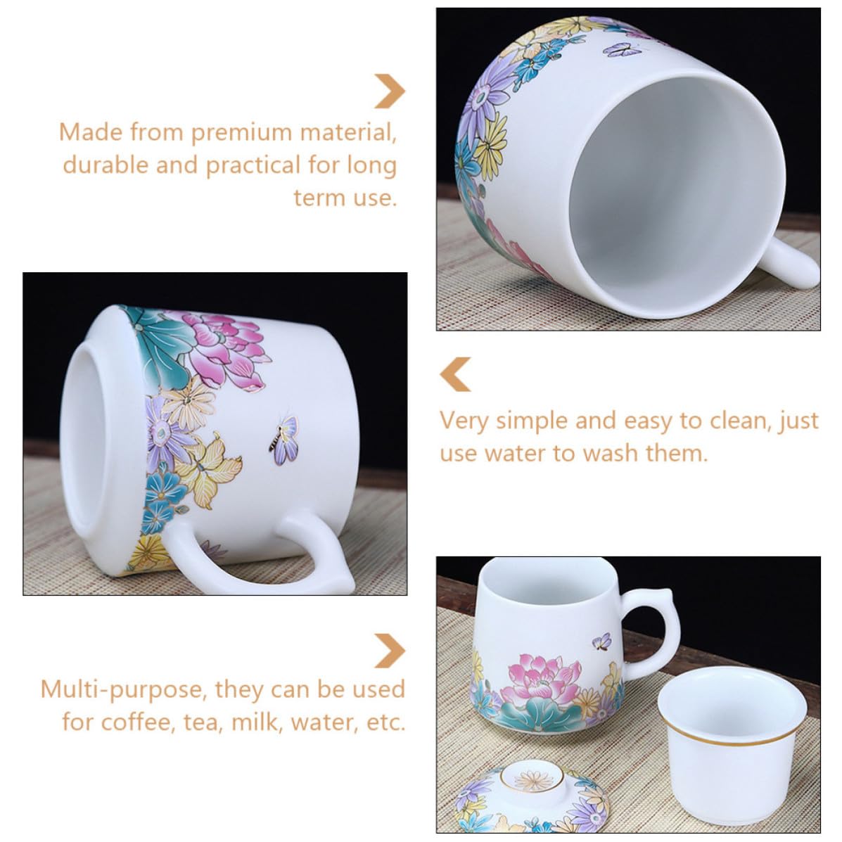 Keramik Teetasse mit Deckel und Sieb Hübscher Trinkbecher für Zuhause Leicht zu Reinigen 1 Satz Multifunktionaler Porzellan Becher für Tee und Wasser
