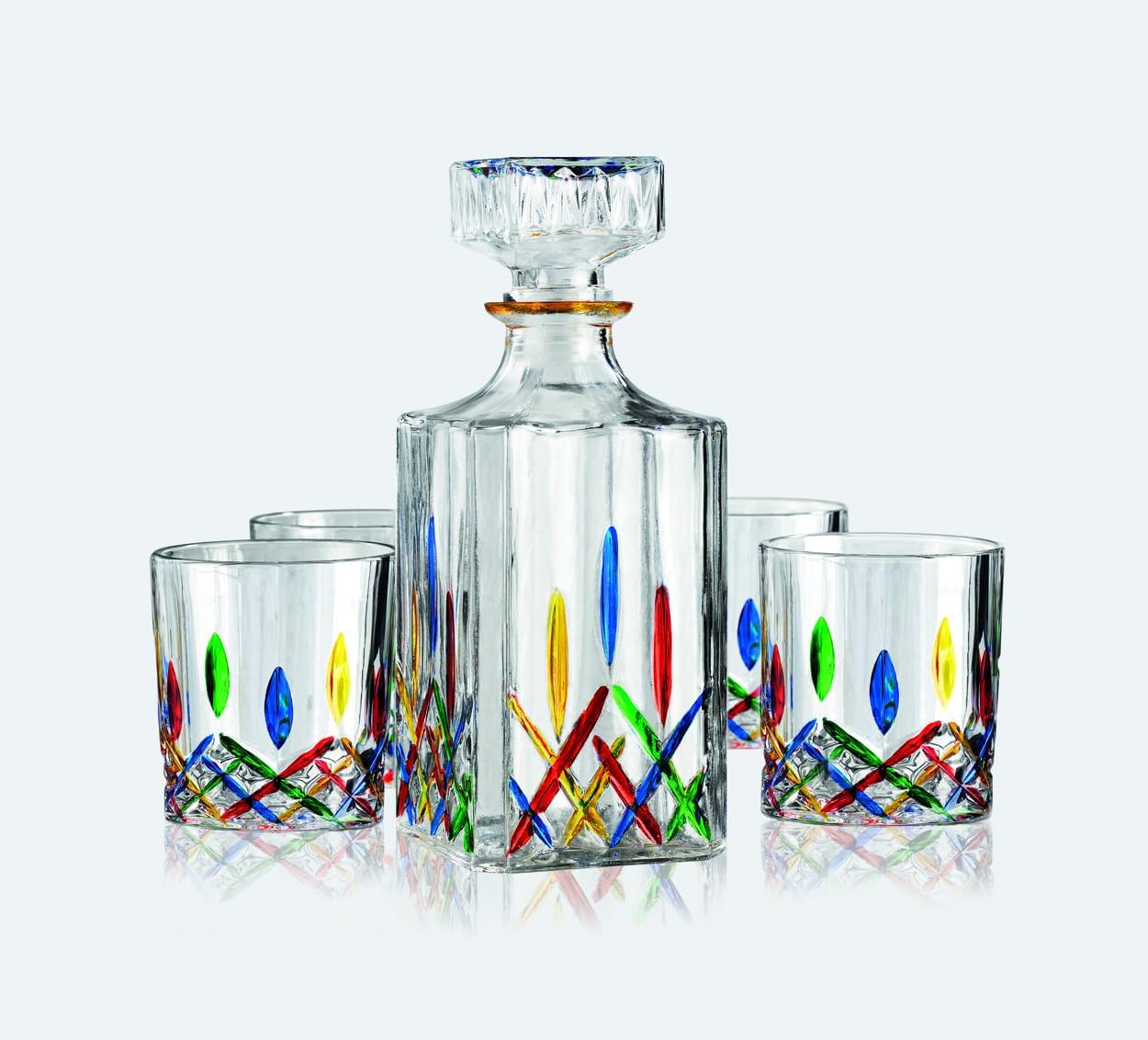 Godinger Liquor Decanter, Wine Decanter, Whiskey Decanter, Double Old Fashioned Glass, Whiskey Glass, Wine Glass 5 Piece Set, Venice Collection