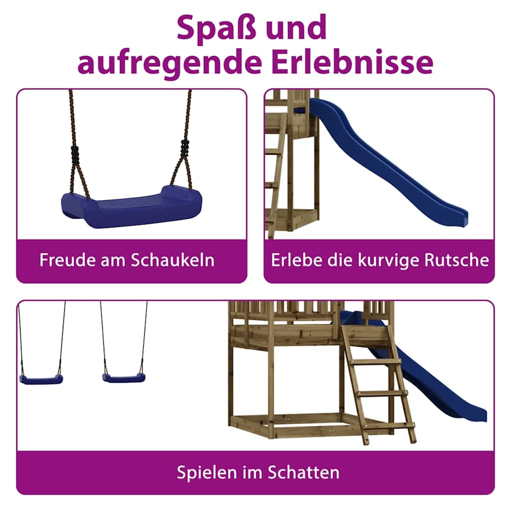 vidaXL Spielturm, Klettergerüst mit Rutsche Leiter Schaukel, Kinder Kletterturm mit Holzdach, Spiel-Zubehör für Garten, Holz Spielplatz, Imprägniertes Kiefernholz