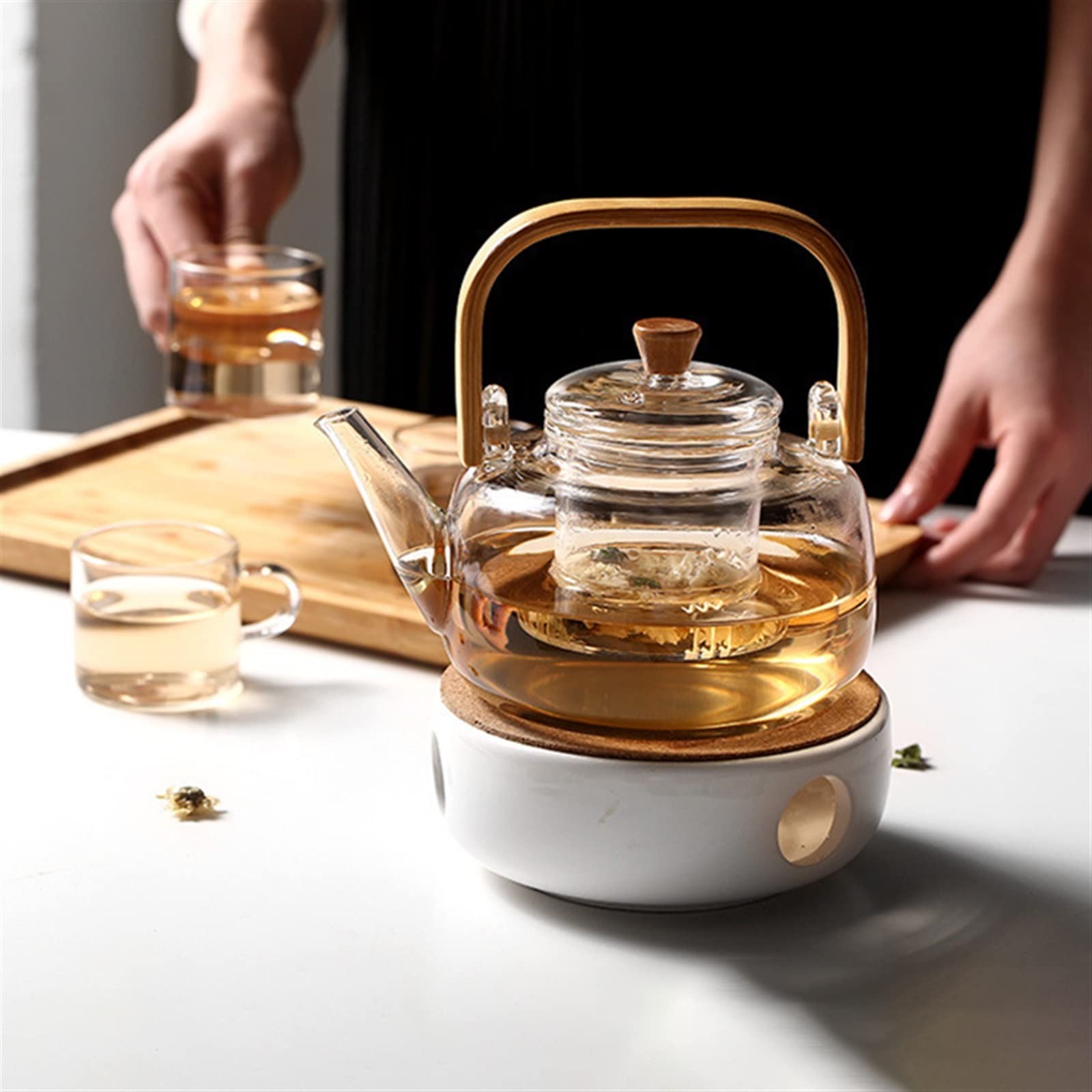 Teiere Teiere in Vetro Spesso Bollitore Resistente al Calore con Manico in bambù può Essere utilizzato su fornello Elettrico in Ceramica Bollitore per Fiori