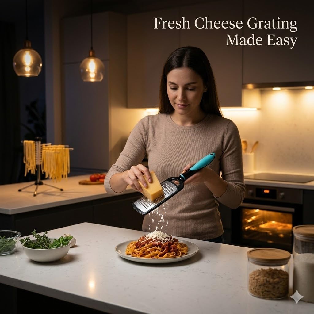 SIGNAMIO® Hand Kadukas Cheese Grater and Vegetable Shredder for Kitchen Stainless Steel Ginger Crusher, Carrot Grater, Garlic Slicer with Protective Cover (Sky Blue) 3
