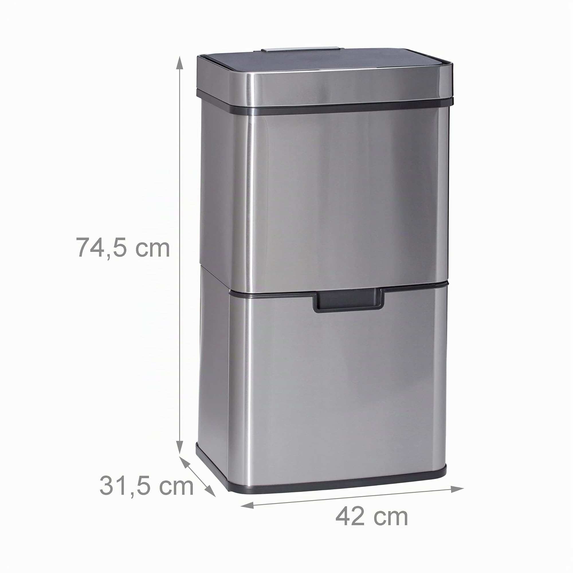 Relaxdays Poubelle de tri sélectif 3 compartiments inox 60 litres ouverture sensitive HxlxP: 74,5 x 42 x 31,5cm, argenté