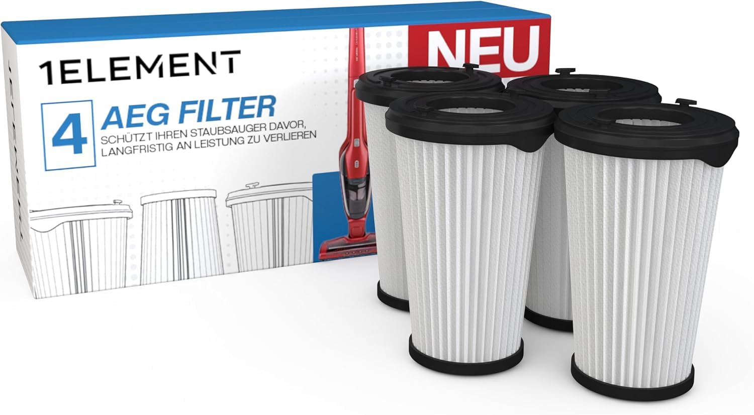 4 Filter für AEG Staubsauger [CX7, CX7-2 & QX8] ersetzt AEF150 - Ersatzfilter Filterset für Akkusauger