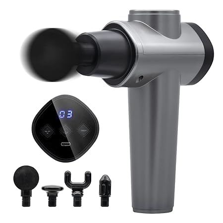 Percussion Massage Gun, O-CONN Deep Tissue Muscle Electric Gun Wireless Handheld Vibration Massage Impact Device Quiet Brushless Motor with 8 Massage Heads and 6 Adjustable Speed