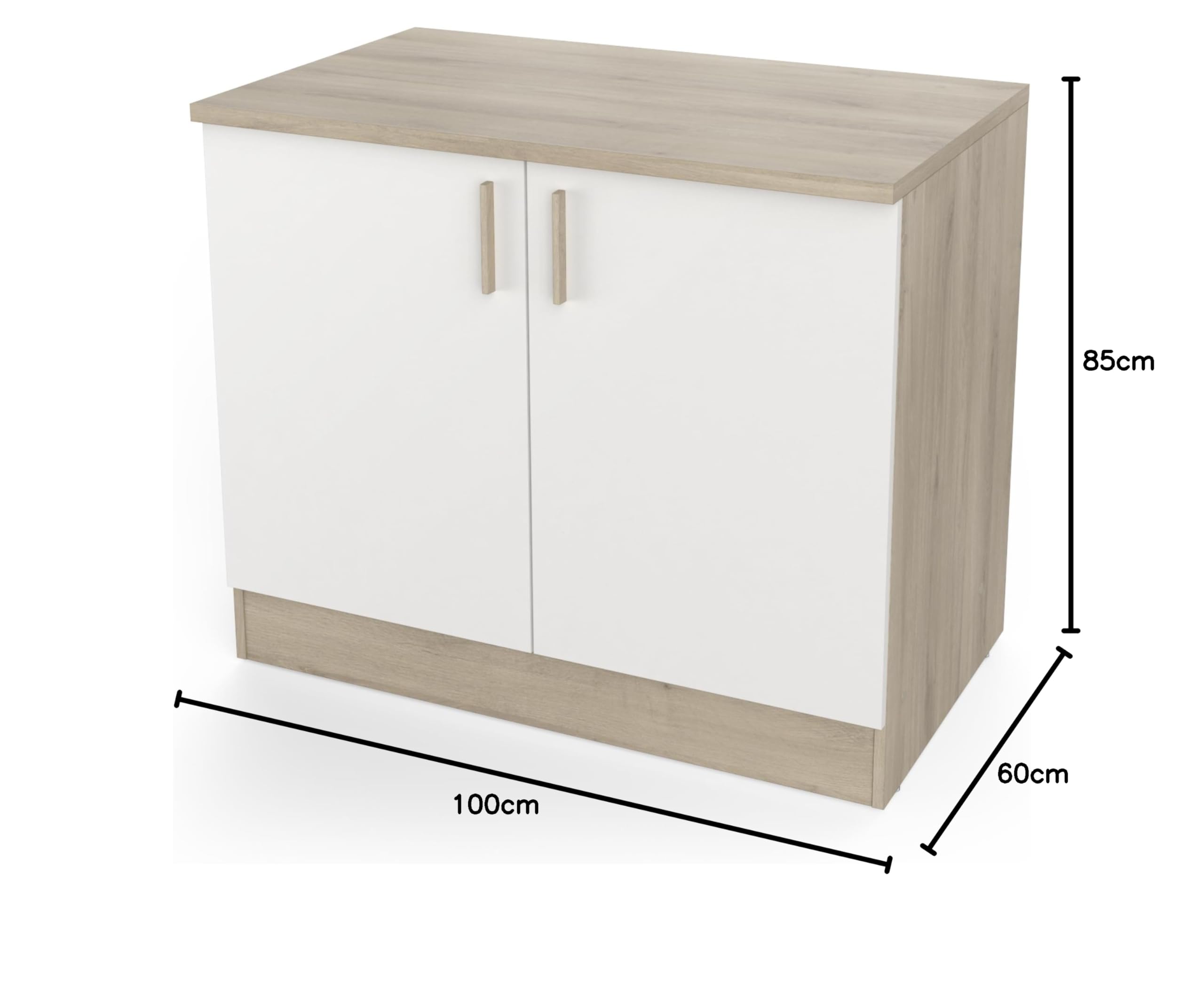Meuble Bas De Cuisine Modulable 2 Portes - Cuisine Complete ‟ORIGAN” – Coloris Blanc Mat & Chêne - 100 x 30 x 70 cm