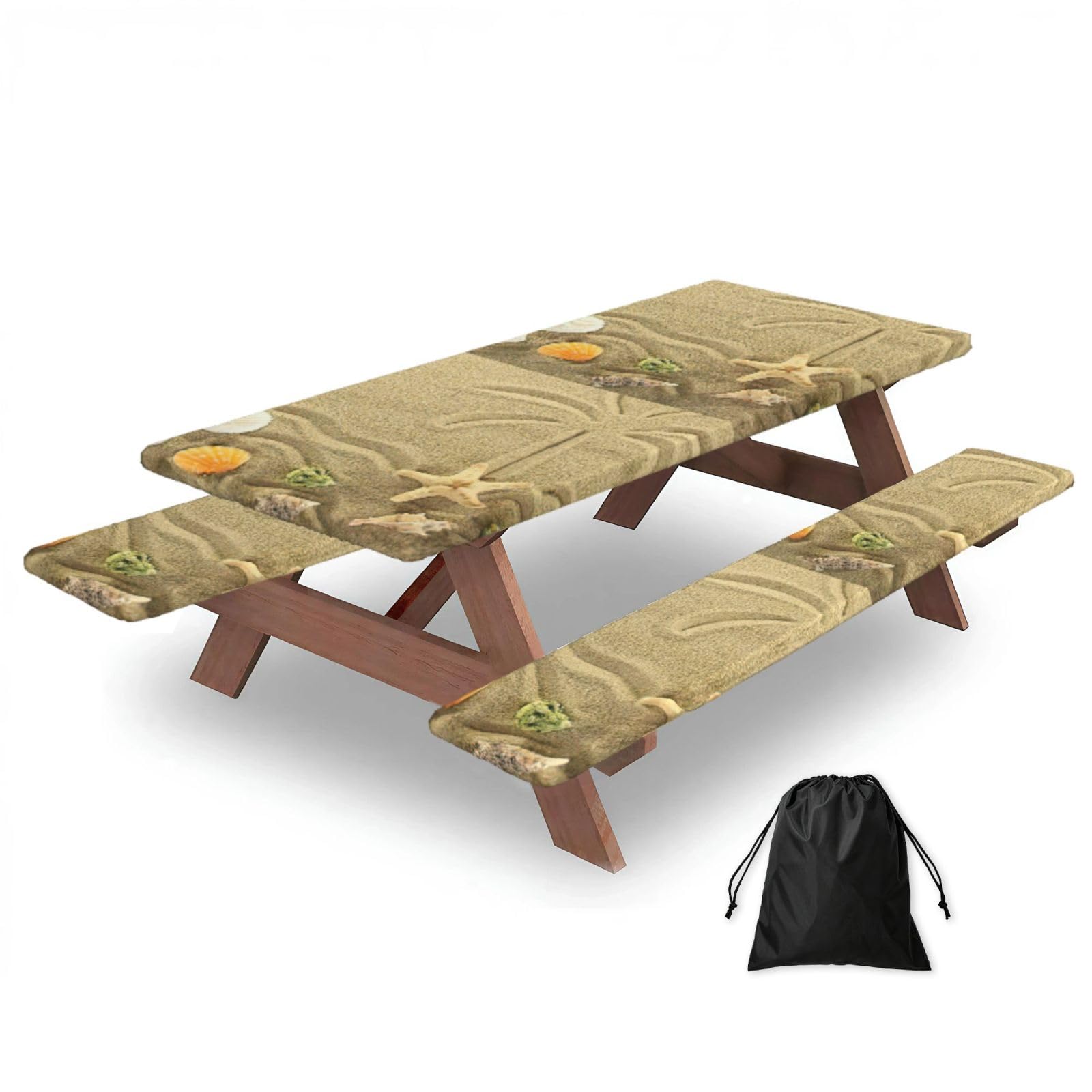 Yqxwjl Black Starfish With Palm Trees Print Camping Essentials Waterproof Camping Table And Bench Cover With Drawstring Bag 183 Cm