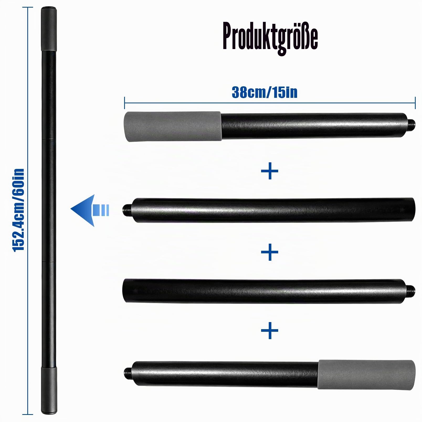 Tragbarer Yoga Stick, 4-teilig Verstellbarer Gymnastikstab mit Schaumstoffgriffen, 30/45/60 Zoll (76/114/152 cm) für Flexibilität, Gleichgewicht & Rückentraining