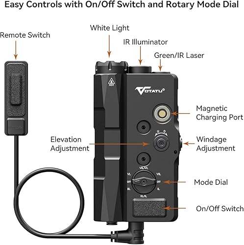 Miniatura 4 de VOTATU V848 Láser verdeIR y linterna de 1700 lúmenesiluminador IR, pantalla multimodo láser de luz de arma para rifle y escopeta compatible con riel