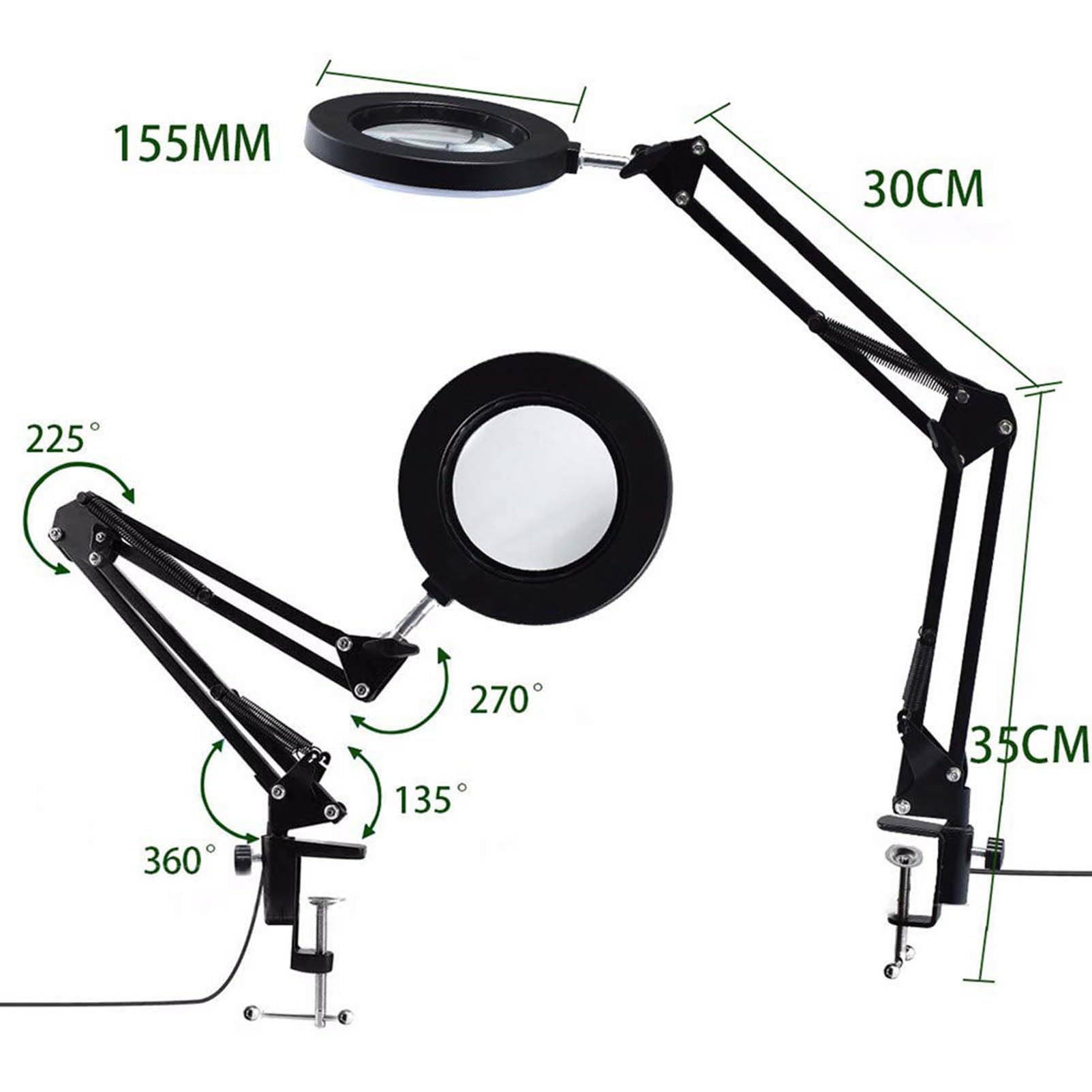 Lupa con luz, lámpara de Aumento, 10 Brillo, Lupa Regulable, lámpara de Escritorio, Brazo de Metal Giratorio Ajustable, luz Artesanal para Trabajo cercano, Pasatiempos, Lectura